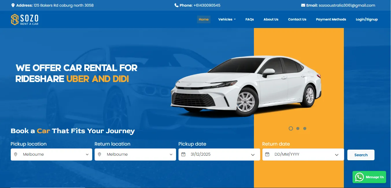 SozoRentACar project screenshot